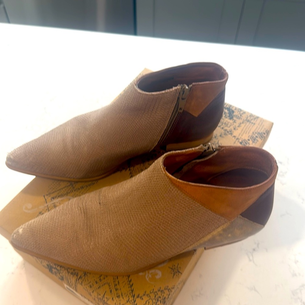 Tan booties side zip by Free People